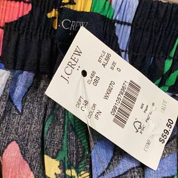 NWT J. Crew Navy Blue Floral Print Tie Waist Shorts Cotton Pockets Style AL595 - Picture 5 of 7